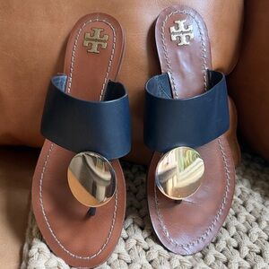 Tory Burch Patos Leather Disc Flat Slide Sandal